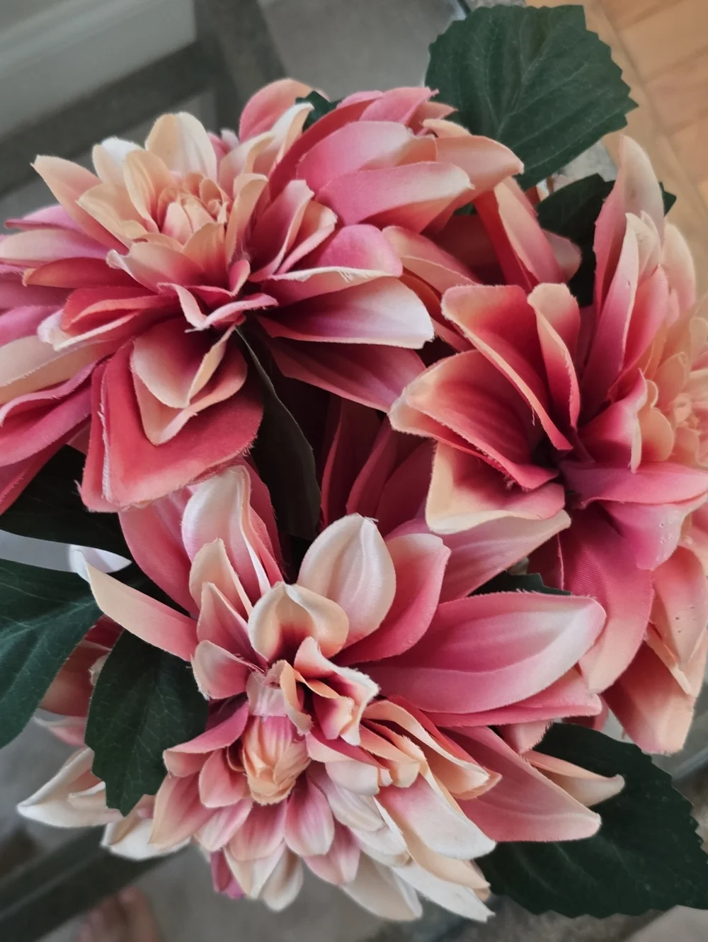 Shabby Chic Pink Artificial Dahlia Bouquet in Burlap Wrap